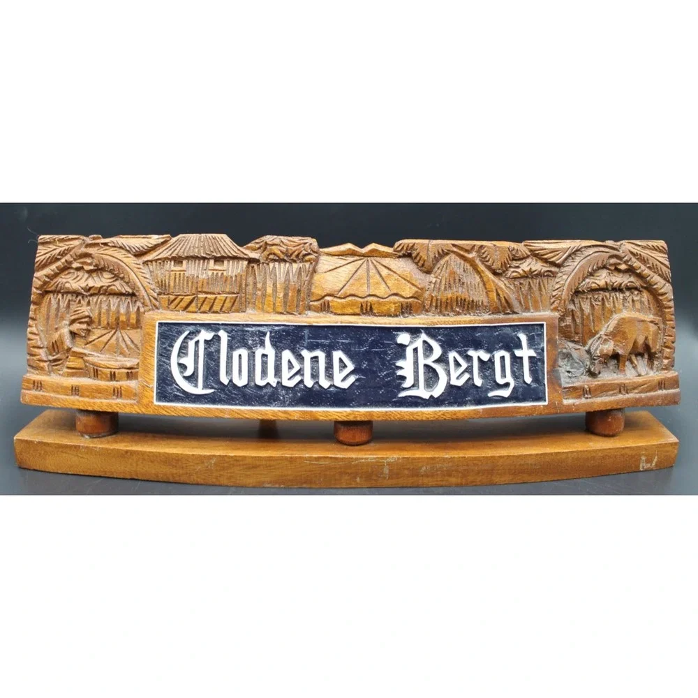 Vintage Hand Carved Balinese Wood Name Plates Desk Signs Custom Names Set of 2